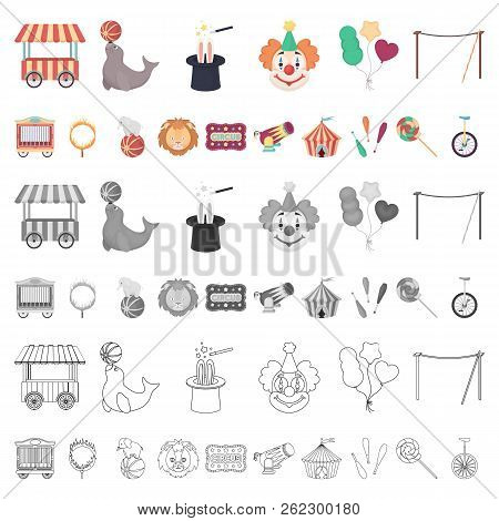 Circus And Attributes Cartoon Icons In Set Collection For Design. Circus Art Vector Symbol Stock Web