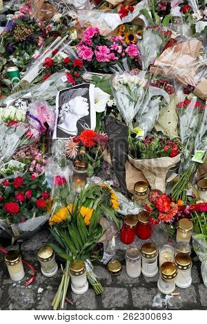Odense, Denmark - October 6, 2018: Tribute To The Danish Musician Kim Larsen Dead The 30th Of Septem