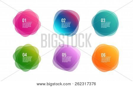 Infographic Timeline 6 Steps. Colorful 6 Options Round Banners. Overlay Colors Shape Art Design. Abs