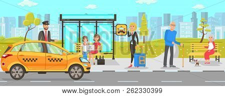 Taxi And Driver Services In City. Professional In Driving Car. Cab Company Business. Car Driver Serv
