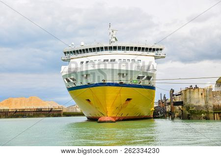 Yellow Ferry In The Atlantic Ocean From France To England