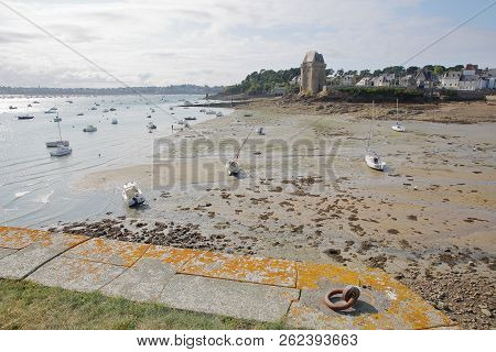 General View Of The Beach Solidor At Saint Servan At Low Tide With The Solidor Tower In The Backgrou