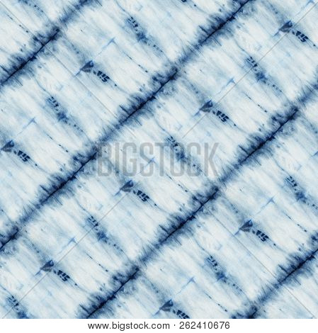 Seamless Tie-dye Pattern Of Indigo Color On White Silk. Hand Painting Fabrics - Nodular Batik. Shibo