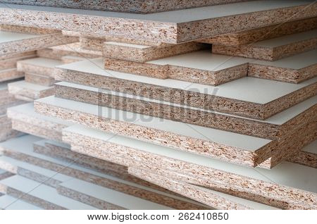 Board Chipboard Cut Parts For Furniture Production Close-up