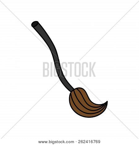 Hand Drawn Witch Broom Vector Illustration. Halloween, Magical Broom Icon, Isolated.