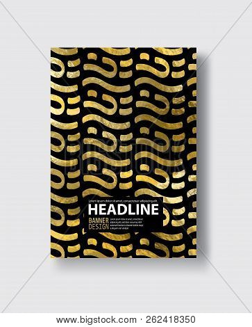 Gold Geometric Cardon Black Background. Simple Banner Design.