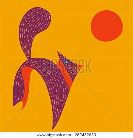 Vector Illustration Of Cute Hand Drawn Fox And Sun.