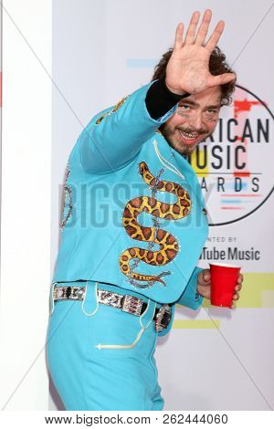 LOS ANGELES - OCT 9:  Post Malone at the 2018 American Music Awards at the Microsoft Theater on October 9, 2018 in Los Angeles, CA