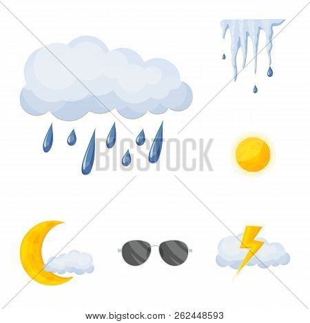 Vector Illustration Of Weather And Climate Icon. Collection Of Weather And Cloud Stock Symbol For We