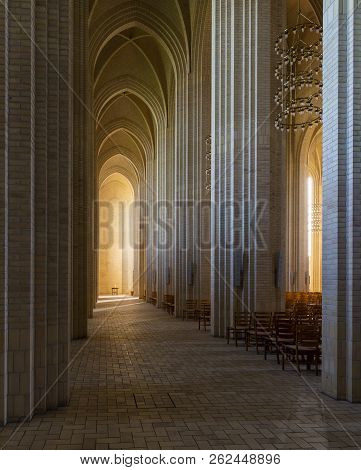 Copenhagen, Denmark - September 18, 2018: Interior Of The Grundtvigs Church (kirke) With Brick Pilla