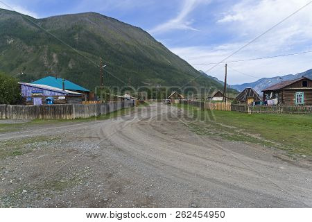 Chibit, Russia - August 4, 2018: Street In The Village Chibit. August. Altai Mountains, Siberia, Rus
