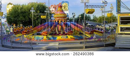 Modugno, Italy - September 23, 2017 - Italy: Large Swing Attraction On A Luna Park
