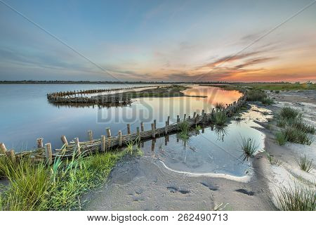 New Ecological Wet Berm Banks For Wave Protection On Shore Of Newly Developed Lake At Meerstad Devel