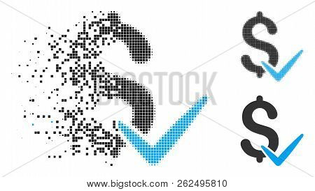 Accept Money Icon In Dissipating, Pixelated Halftone And Undamaged Solid Variants. Fragments Are Gro