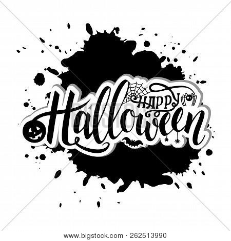 Vector Illustration For Halloween. Happy Halloween Text Banner. Poster For Halloween On Black Backgr