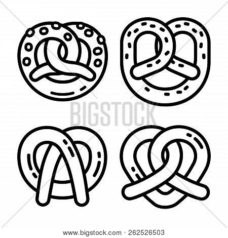 Bavarian Pretzel Icon Set. Outline Set Of Bavarian Pretzel Icons For Web Design Isolated On White Ba