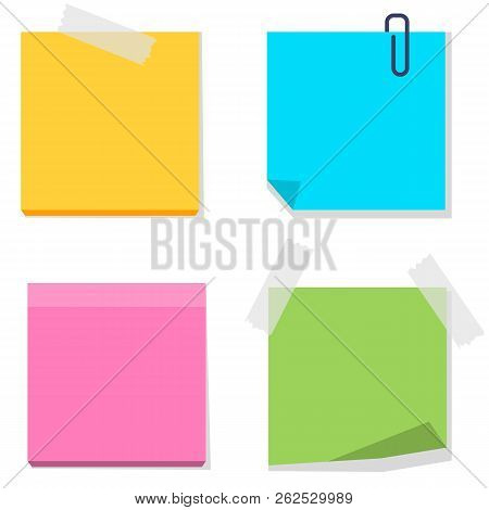 Paper For Notes. Multicolored. Set. Isolated On White Background. For Your Design.