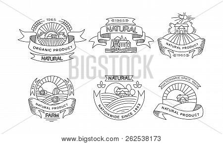Natural Organic Product Logos Set, Retro Labels, Emblems For Farm Market, Natural Products Packaging