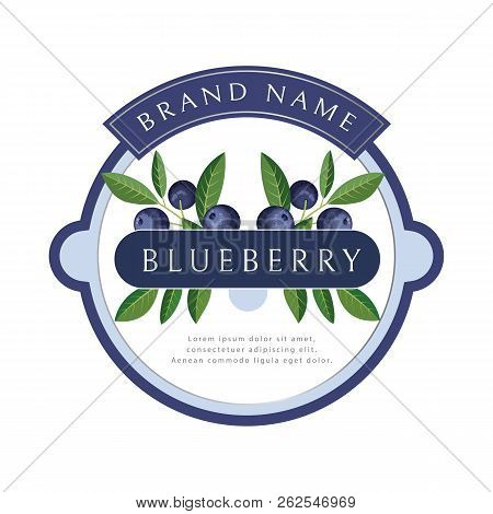 Label With Blueberries And Leaves. Vector Illustration