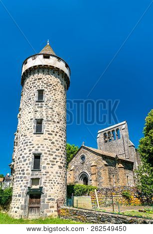 Castle Tower In Roffiac Village, The Cantal Department Of France
