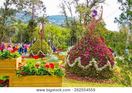 Genoa, Italy, May 3, 2018 - Flowers Composition During Euroflora 2018, The International Exhibition 