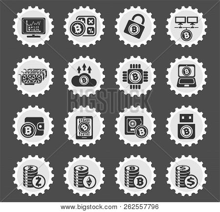 Bitcoin And Cryptocurrency Web Icons Stylized Postage Stamp For User Interface Design