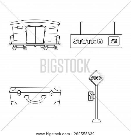 Vector Illustration Of Train And Station Sign. Set Of Train And Ticket Vector Icon For Stock.