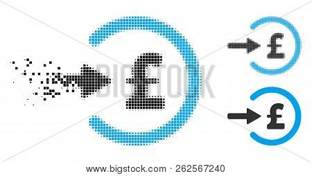 Pound Income Icon In Disappearing, Pixelated Halftone And Undamaged Solid Versions. Points Are Arran