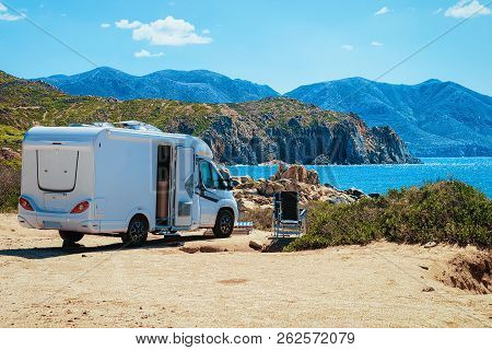 Trailer In Capo Pecora Resort At Mediterranean Sea, Sardinia, Italy