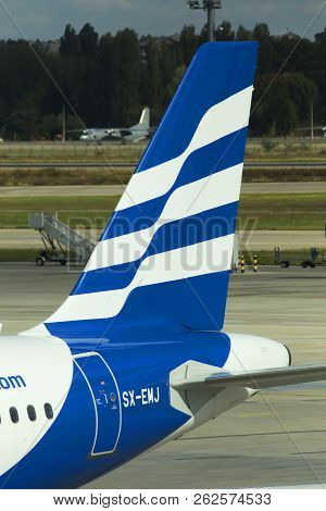 Borispol, Ukraine - September 05, 2018: A Part Of Ellinair Airbus A320-200 Aircraft With Logo