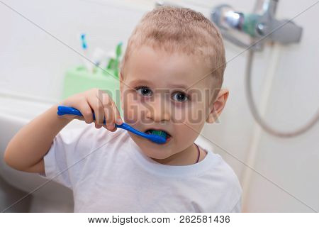 Little Boy Brushing His Teeth. Health And Hygiene.