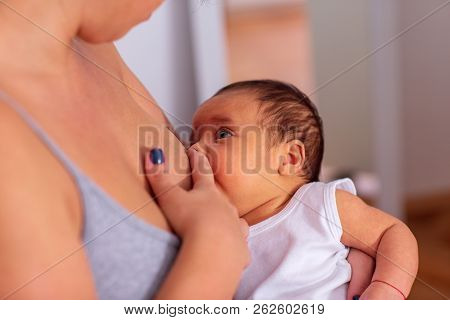 Breastfeeding - Young Mother Breastfeeding The Newborn Baby Boy