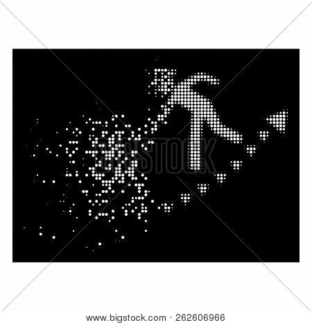 Gentlemen Education Growth Icon With Dissolving Effect On Black Background. White Pixels Are Organiz