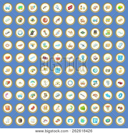100 Autoservice Icons Circle Set On Blue Background Cartoon Style Illustration