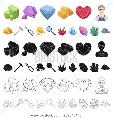 Precious Minerals Cartoon Icons In Set Collection For Design. Jeweler And Equipment Vector Symbol St