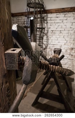 Medieval Wooden Torture Tools In A Castle