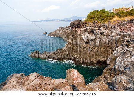 제주도-한국에서 가장 큰 기둥 바위 형성에 중 문 대포 해안 Jusangjeollidae