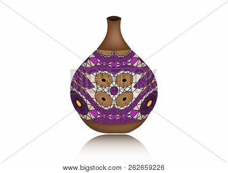 Calabash Water Bottle Colorful Logo Design. Ceramic Vase, Authentic Symbol Of Africa With Ethnic Orn