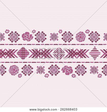 Vector Floral Geometric Embroidery Border Color Silhouette Ornament
