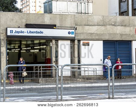 Sao Paulo, Brazil, August 11. 2018. Entrance Of Japao Liberdade Subway Station In Downtown Sao Paulo