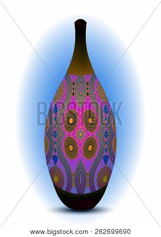 Calabash Water Bottle Colorful Logo Design. Ceramic Vase, Authentic Symbol Of Africa With Ethnic Orn