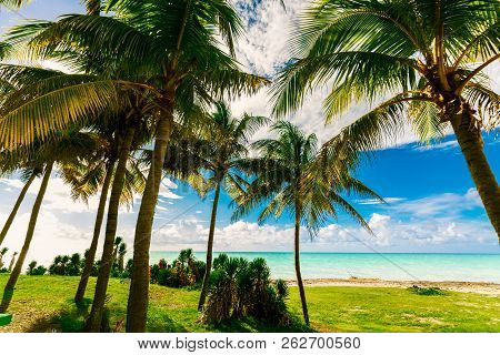Pretty, Nice Amazing Natural Landscape View Of Varadero Cuban Beach And Tranquil, Turquoise Ocean On