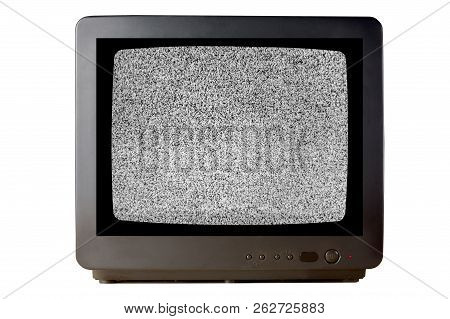 Old Vintage Tv Set Televisor Isolated On White Background With No Signal Television Grainy Noise Eff