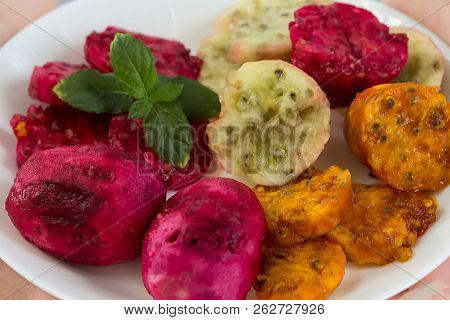 Fresh Mature Prickly Pears Isolated On White Background.
