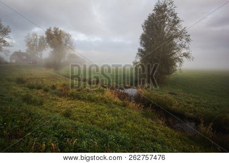 Autumn, October, Early Morning In Province Frisland, Netherlands