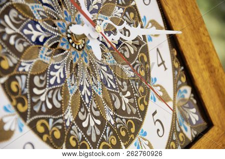 Brown Square Hand-painted Watch With Contour Acrylic Paints