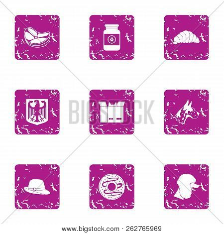 Outskirts Icons Set. Grunge Set Of 9 Outskirts Icons For Web Isolated On White Background