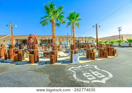 Barstow, California, Usa - August 15, 2018: Located On The Famous Route 66, This Retro Motel In Bars