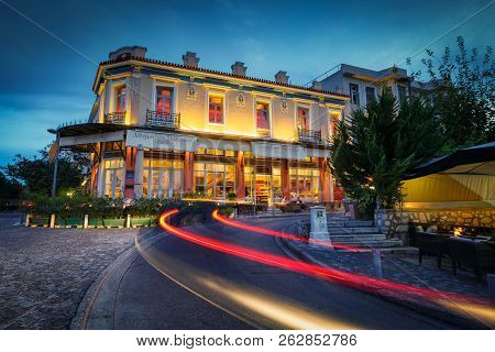 Athens, Greece - October 02, 2017: Coffee Shops And Bars In Thissio Neighbourhood Of Athens, Greece.