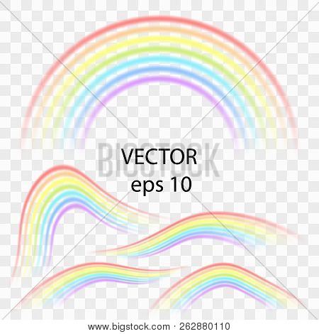 Rainbow On A Transparent Background. Realistic Rainbow Effect In The Form Of An Arch In A Delicate C